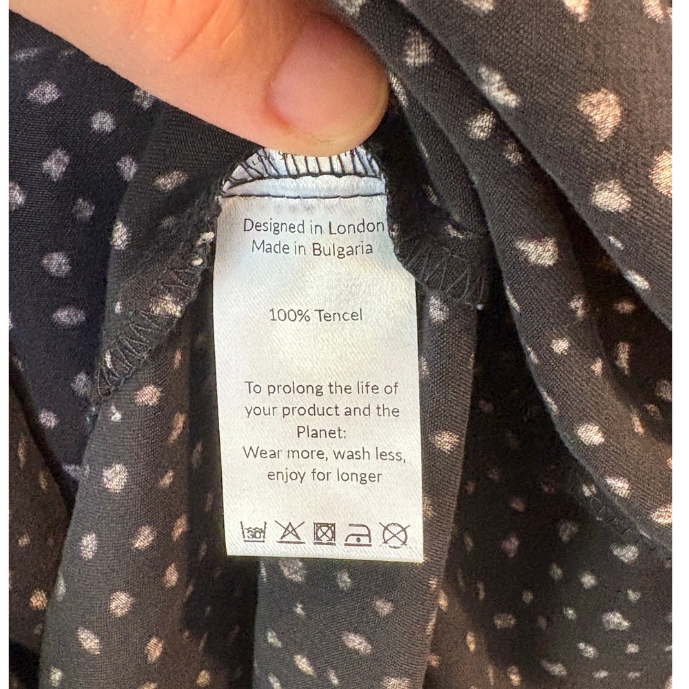 Saint + Sofia Greenwich Maxi Dress Black White Spot Tencel Tiered Sleeveless 6 - Picture 8 of 11